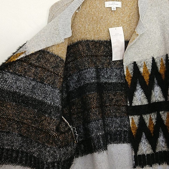 New Direction Silver Heather Chevron Cardigan Mom Sweater - Picture 4 of 11